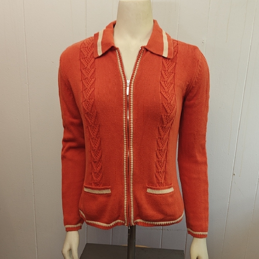 Faconnable Orange Cardigan with Beige Accents